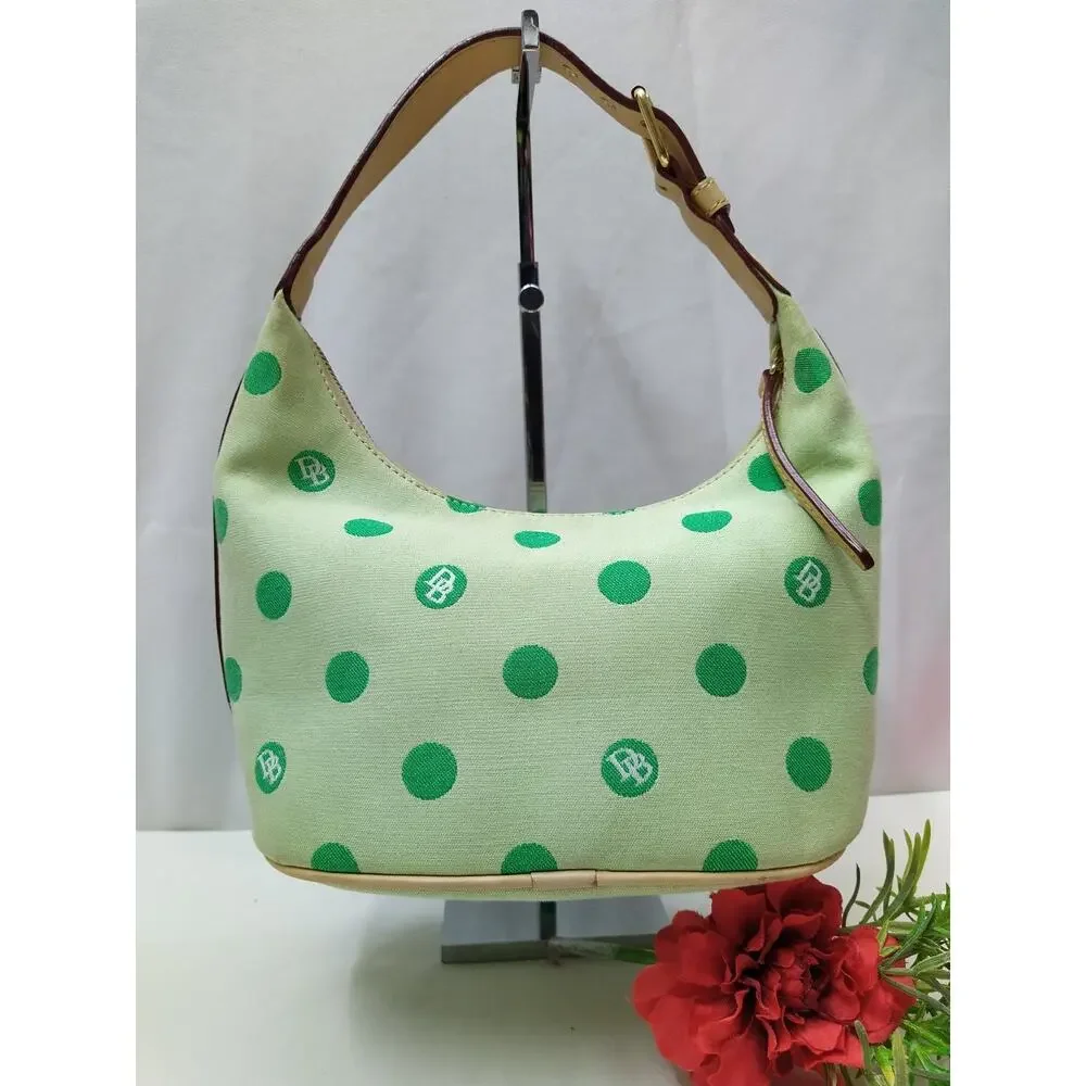 Dooney & Bourke Canvas Green Polka Dot Zipper Closure Hobo Shoulder Bag